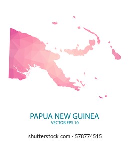 Bright Papua New Guinea map in national colors. Geometric style low poly triangles pink polygons. Vector illustration eps 10.