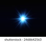 Bright particles, burning blue lights, stars, lasers. Vector.