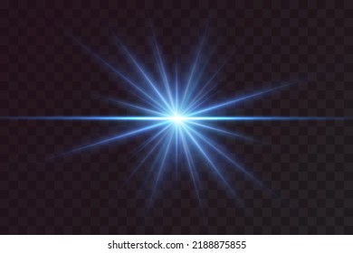 Bright particles, burning blue lights, stars, lasers. Vector.