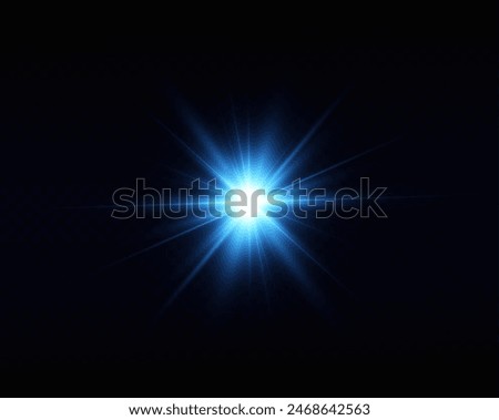 Bright particles, burning blue lights, stars, lasers. Vector.