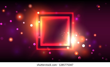 Bright party background, abstract red frames with a golden glow sparkling on a dark background, square place for text, vector