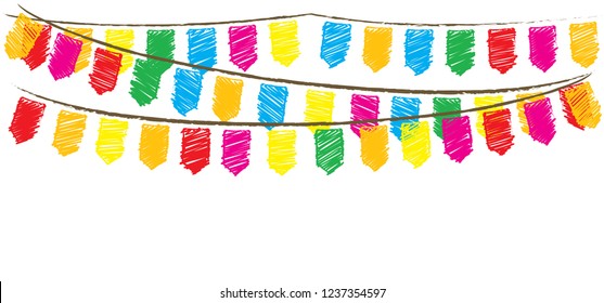 Bright party bunting flag with transparent background. Funny vector party buntings flags for anniversary, celebration, xmas, birthday, bday, welcome home, wedding, festival, carnival banner. Garland 