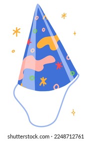 Bright party cap cartoon vector illustration. Celebration party holidays attribute clipart isolated on white background.