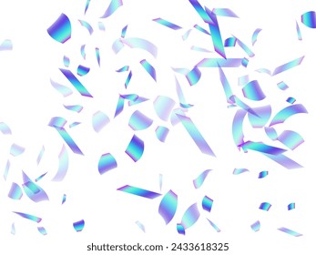 Bright party confetti decoration vector background. Blue  hologram particles festival vector. Cracker poppers falling confetti. Prize event decor illustration. Fun greeting.