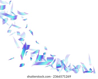 Fondo vector de dispersión de confeti de fiesta brillante. Vector del festival de partículas de holograma azul. Cachorros de caca volando confetti. Ilustración de decoración de celebración de feriados. Un saludo divertido.