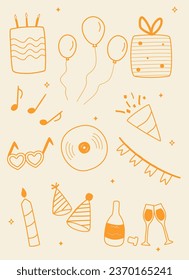 bright party yellow set made of outline vector illustration