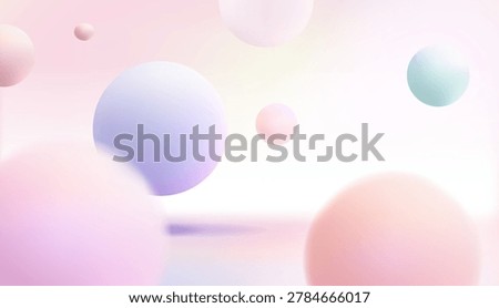 Bright pastel banner with 3d spheres blurred. Abstract round forms with soft gradients for vibrant modern bg. colorful balls. Minimal glossy sphere of balls on pastel color. Modern design for display