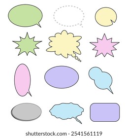 Caixa de texto de cor brilhante e pastel ou ilustração balão de fala para quadrinhos coloridos adoráveis ou mangá