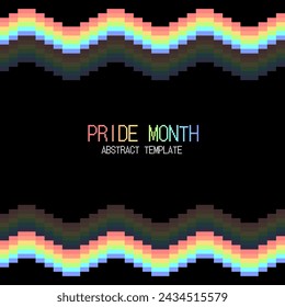 Bright Pastel Pride Rainbow Waves with Black Background, Pixel Art Style Frame Template