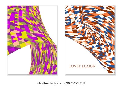 Helles Flickwerk aus mehrfarbigen Dreiecken. Ungewöhnliches bunter Design für Cover oder Hintergrund. Satz von zwei Vorlagen