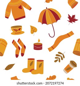 Bright pattern with autumn motives isolated on white background