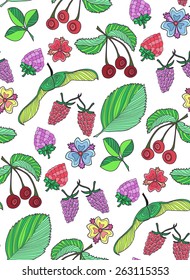 Bright pattern with berries and leaves