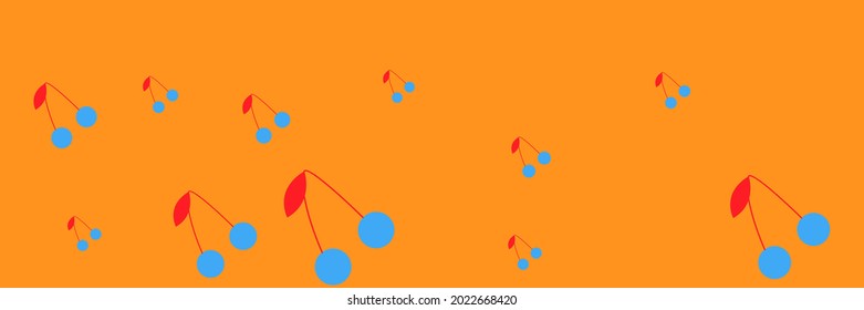 Bright Pattern Berries Print Illustration Cherries Orange Background. Red Repeat Cute Textile Sweet Spring Dessert Tasty Background. Vintage Design Blue Summer Vitamin Fruit Retro Colorful Ornament.