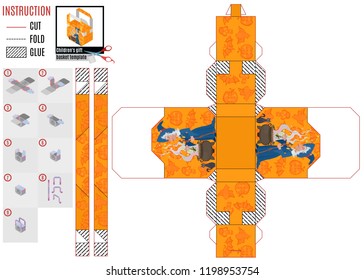 a bright pattern of boxes for sweets with a good witch near the boiler.vector stock illustration