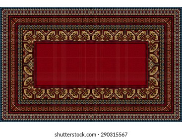 Bright pattern of the carpet with motley border and a red center in the old style svg