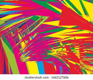 Bright pattern with chaotic zigzag lines and geometric shapes. Digital graffiti. Vector illustration