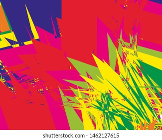 Bright pattern with chaotic zigzag lines and geometric shapes. Digital graffiti. Vector illustration