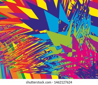 Bright pattern with chaotic zigzag lines and geometric shapes. Digital graffiti. Vector illustration