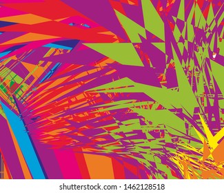 Bright pattern with chaotic zigzag lines and geometric shapes. Digital graffiti. Vector illustration