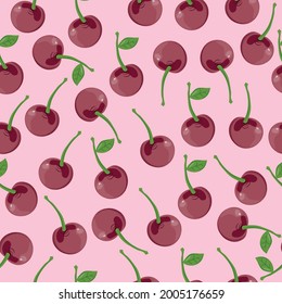 bright pattern with cherries on a pink background 