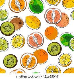 Bright pattern with citrus fruits ( lemon, lime, orange, kivi and grapefruit)

