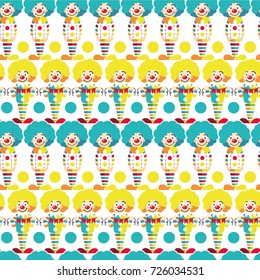 A bright pattern with clowns for a good mood and decor.