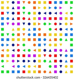 bright pattern of colored geometric shapes on white background