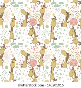 Bright pattern with cute horse in its various manifestations. Cheerful cartoon seamless pattern. Eps 10