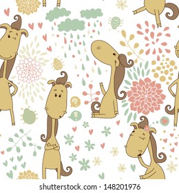 Bright pattern with cute horse in its various manifestations. Cheerful cartoon seamless pattern. Eps 10