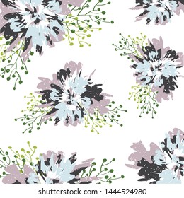 A bright pattern with  cute purple leaves and flowers