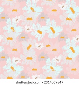 Bright pattern with daisy flowers. Vector seamless texture on yellow background. Print for textile, furniture covers, women wear, wall paper, scrapbook, wrapping paper.