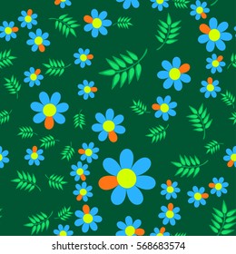 a bright pattern of flowers and branches in green, for textiles, greeting cards, napkins, tablecloths