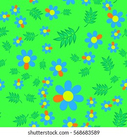 a bright pattern of flowers and branches in green, for textiles, greeting cards, napkins, 