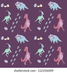bright pattern with funny dinosaurs of the Jurassic period