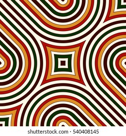 Bright pattern with geometric ornament in Christmas traditional colors. Colorful abstract background. Ethnic and tribal motifs. Ornamental vivid wallpaper. Vector illustration