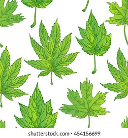 Bright pattern from green leaves, background leaves, summer fabric and pattern of green leaves, Vector illustration.
