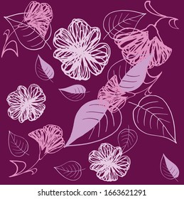 bright pattern of hand-drawn flowers and leaves