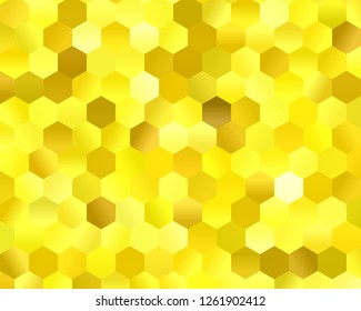 Bright pattern with hexagons or honeycombs. Golden-yellow gradient. Vector illustration.
