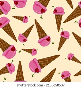 Bright pattern with ice cream. cherry ice cream