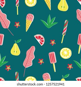 bright pattern with ice cream and floral