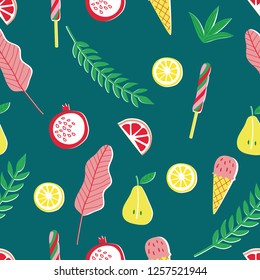 bright pattern with ice cream and floral