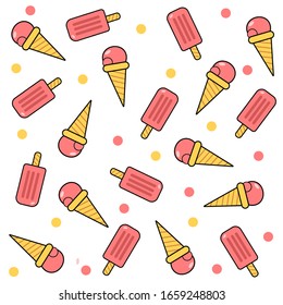 Diseño luminoso con helado sobre fondo blanco. Ilustración vectorial para el embalaje y el diseño brillantes.