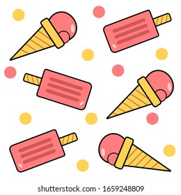 Diseño luminoso con helado sobre fondo blanco. Ilustración vectorial para el embalaje y el diseño brillantes.