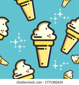 Bright pattern with ice cream on a blue background. Vector illustration for bright packaging and design.
