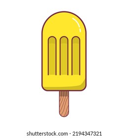 Bright pattern of ice cream stick yellow color. Flat doodle clipart.