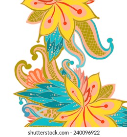 Bright pattern invented flowers. Juicy colors. Unseen flowers and patterns.