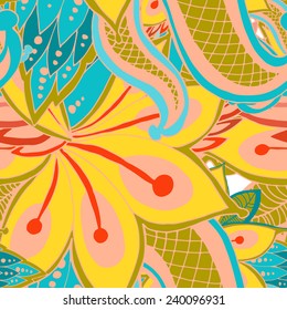 Bright pattern invented flowers. Juicy colors. Unseen flowers and patterns.