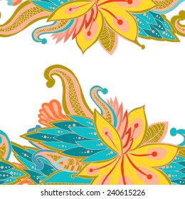 Bright pattern invented flowers. Juicy colors. Unseen flowers and patterns.