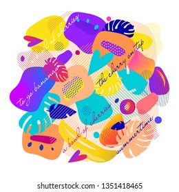 Bright pattern Juicy modern ornament. Exotic fruits, summer shades and soft lines of life figures. Gradient oval movement. Abstract Abstract shapes composition. Abstract leaves