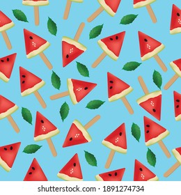 Bright pattern juicy watermelon and mint leaf